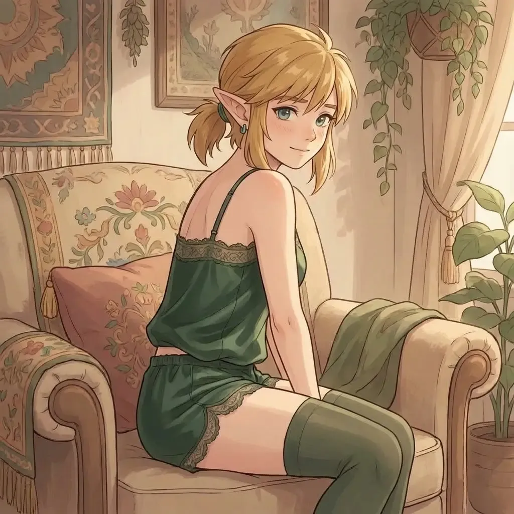 femboy link in green lingerie