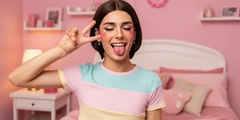 soft pastel femboy in kitty ears